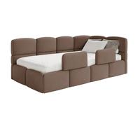 Selsey Cloudy – Lit enfant 120x200, tête de lit à droite, matelas et coffre de rangement, velours marron
