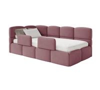 SELSEY - Lit enfant CLOUDY - avec matelas & coffre - Velours - Rose - Tête de lit à gauche - 120x200 cm