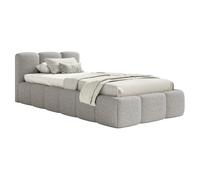 SELSEY - Lit rembourré avec coffre CLOUDY LOW - Chenille - Gris clair - 90x200 cm