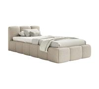 SELSEY - Lit rembourré avec coffre CLOUDY LOW - Maille bou Beige clair - 90x200 cm