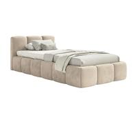 SELSEY - Lit rembourré avec coffre CLOUDY LOW - Velours - Beige clair - 90x200 cm