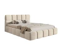 SELSEY - Lit rembourré avec coffre CLOUDY - Velours - Beige clair - 120x200 cm
