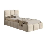 SELSEY - Lit rembourré avec coffre CLOUDY - Velours - Beige clair - 90x200 cm