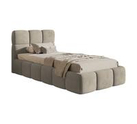SELSEY - Lit rembourré CLOUDY - Velours - Beige gris - 90x200 cm