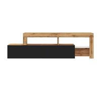 Selsey Meuble TV 172 cm Armoire De Télévision Debout Asymétrique Éclairage LED Façade Noire Chêne Wotan Asten