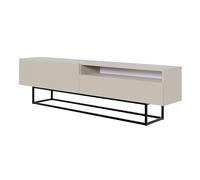 Selsey Meuble TV Armoire De Télévision 175 cm sur Pieds Noir Façade Fraisée Compartiment Ouvert Beige Gris Veldio