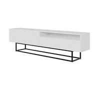 Selsey Meuble TV Armoire De Télévision 175 cm sur Pieds Noir Façade Fraisée Compartiment Ouvert Blanc Veldio