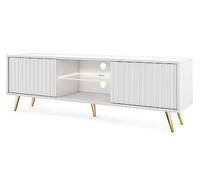 Selsey Meuble TV Armoire De Télévision sur Pieds Doré 135 cm À Lamelles Blanc Bello