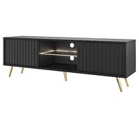 Selsey Meuble TV Armoire De Télévision sur Pieds Doré 135 cm À Lamelles Noir Bello
