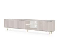 Selsey Bello - Élément TV gris-beige avec façades à lamelles et pieds métalliques dorés, 175 cm