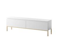 Selsey Meuble TV Armoire De Télévision 2 Portes 150 cm sur Pieds Doré Salle De Séjour Chambre À Coucher Blanc Bemmi
