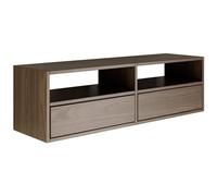 Selsey Meuble TV Suspendu Bois 100 cm Finition Aspect Noyer Design Minimaliste et Fonctionnel Idéal pour Intérieurs Modernes 2 Abattants et Niches Ouvertes