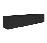 Selsey Meuble TV Suspendu Bois 150 cm Design Minimaliste Contemporain Extension 3 Abattants Finition Raffinée et Chaleureuse Système Push-to-Open Idéal Intérieur Moderne, Noir
