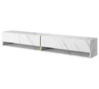 Selsey MIRRGO - Meuble TV 200 cm marbre Blanc avec Insert d'or