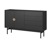 Selsey Stoon Commode de Rangement, à 2 Portes, 4 tiroirs, avec système Push to Open, 154 cm, Noire