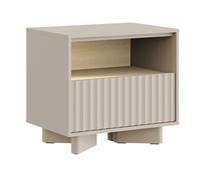 Selsey Table de Chevet 50 cm Cachemire Chêne Vicenza - Chevet de lit Moderne avec tiroir et Niche Ouverte, Table de Nuit Beige pour Chambre Adulte, Style scandinave avec façade rainurée