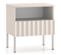 Selsey Derriva - Table de Chevet - Table d'appoint - 50 cm - avec façades rainurées - Push to Open - Tiroir - Étagère Debout - Pieds en métal - Beige Clair