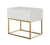 Table de chevet - VELDIO - 50 cm - blanc avec pieds dorés