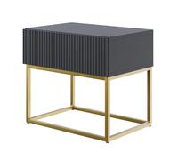 Selsey Table De Chevet sur Pieds Dorés avec Tiroir À Lamelles 50 x 44 cm Table De Nuit Noir Veldio