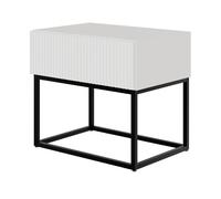 Selsey Table De Chevet sur Pieds Noirs avec Tiroir À Lamelles 50 x 44 cm Table De Nuit Gris Beige Veldio