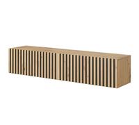 Selsey TELIRE - Meuble TV 140 cm en chêne Artisan avec façade fraisée et Inserts Noirs