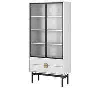 SELSEY - Vitrine 2 portes 2 tiroirs 175 cm Stoon II - blanc