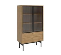 SELSEY - Vitrine basse 2 tiroirs 85 cm Olar II - bois de caryer