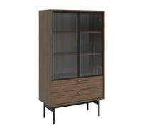 SELSEY - Vitrine basse 2 tiroirs 85 cm Olar II - noyer