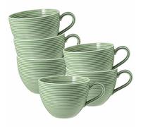 Seltmann Weiden Beat Color Glaze Lot de 6 tasses à café au lait en porcelaine avec relief rainuré Vert sauge 350 ml