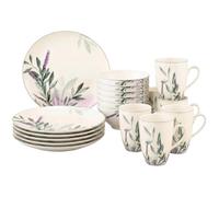 Seltmann Weiden Savona Provence Service de petit-déjeuner 18 pièces Blanc | Service de table pour 6 personnes - Tasse à café, assiettes à dessert et bols à céréales avec motifs lavande et olives
