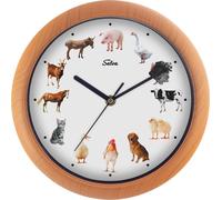 SELVA horloge animale, horloge murale, avec des cris d'animaux à chaque heure et des illustrations colorées, boîtier en plastique, aspect bois, couleur:animaux de la ferme