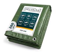 Selvara Bache de Protection Exterieur 260g/m² Impermeable 6 x 8m Vert | Bache Extérieur Top Line 48m² Bâche pour Bois, Piscines, Tente, avec Œillets, Anti-déchirure, Protection UV, Tarp Multiusage