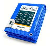 Selvara Bache de Protection Exterieur 60g/m² Impermeable 6 x 8m Bleu | Bache Extérieur Basic Line 48m² Bâche pour Bois, Piscines, avec Œillets, Anti-déchirure, Protection UV, Tarp Multiusage
