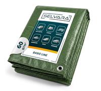 Selvara Bache de Protection Exterieur 60g/m² Impermeable 6 x 8m Vert | Bache Extérieur Basic Line 48m² Bâche pour Bois, Piscines, avec Œillets, Anti-déchirure, Protection UV, Tarp Multiusage