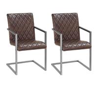 Selvicoly Lot de 2 chaises cantilever rembourrées en cuir véritable marron avec accoudoirs - Design rétro - Pour salle à manger, cuisine, salon - Structure moderne et durable