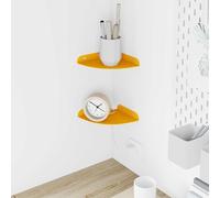 Selvicoly Lot de 2 étagères d'angle flottantes Jaune moutarde 15 x 15 x 2 cm en acier mat Étagère murale peu encombrante avec bords surélevés pour salon, chambre à coucher, bureau