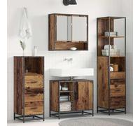 Selvicoly Lot de 3 meubles de salle de bain en bois vieilli, montage mural, espace de rangement, salle de bain complète avec miroir et armoire haute, design moderne