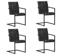 Selvicoly Lot de 4 chaises de salle à manger cantilever en cuir véritable noir avec accoudoirs, chaise rembourrée, design rétro, confortables et modernes pour cuisine, salon, table à manger, salon
