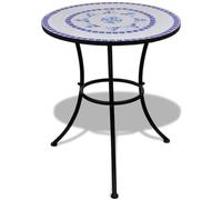 Selvicoly Table de jardin bleue blanche 60 cm mosaïque résistante aux intempéries extensible pour balcon, terrasse, véranda, jardin, camping, pique-nique, métal et verre durables, peu encombrant