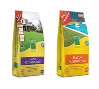 SEMENCES GAZON RENOVATION 5KG & GRSP4 Gazon Rustique Sud 5 kg | Soit 200 m² | Semences Enrichies en Engrais Organique pour Une Implantation Rapide Et Homogène, Fabriqué en France