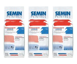 Semin A00298 Reboucheur, Enduit de Rebouchage et Lissage en Poudre, Intérieur, Sac de 1,5 kg (Lot de 3)