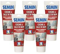 Semin A04757 Enduit de Rebouchage et Rénovation Spécial Cuisine et Salle de Bains, Adapté aux Pièces Humides, Tube de 330 g (Lot de 5)