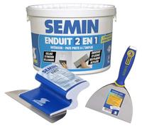 Semin A06057 Enduit 2 en 1 Multifonctions - Joint et Lissage Plaque de Plâtre, Intérieur, Seau de 7 kg, A06570 Couteau à Enduire, 15 cm et A06318 Lame CE 78 pour Enduire et Lisser, 15 cm