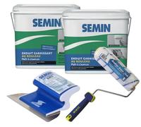 Semin A06288 Enduit Garnissant pour la Rénovation des Supports très Endommagés, Intérieur, Seau de 10 kg (Lot 2), A06723 Rouleau pour Enduire, 23 cm, A06318 Lame pour Lisser, 15 cm