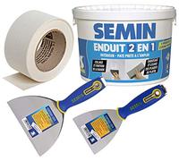 Semin Bande Papier pour Plaques de Plâtre - 23 m sous Blister, Enduit 2 en 1 - Seau de 7 kg, Couteau à Enduire - 10 cm et Couteau - 15 cm