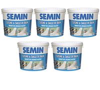 SEMIN Enduit de Lissage Hydro Allégé - Spécial Cuisine & Salle de Bain - Haute Résistance à l’Humidité - Prêt à l’Emploi - Application Facile - Avant Peinture & Revêtement Mural - 5 Seaux de 1 kg