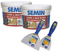 Semin - Enduit de Rebouchage et Rénovation - Spécial Cuisine et Salle de Bains - Seau de 5 kg (Lot de 2), Couteau à Enduire Multifonctions - 10 cm et Couteau à Enduire - 15 cm
