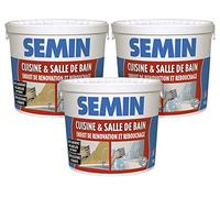 SEMIN Enduit de Rebouchage & Rénovation Cuisine et Salle de Bain 1kg - Enduit Prêt à l’Emploi, Haute Adhérence sur Carrelage sans Primaire, Résistant à l’Humidité, Murs Intérieurs - Lot de 3