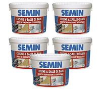 SEMIN Enduit de Rebouchage & Rénovation Cuisine et Salle de Bain 5kg - Enduit Prêt à l’Emploi, Haute Adhérence sur Carrelage sans Primaire, Résistant à l’Humidité, Murs Intérieurs - Lot de 5