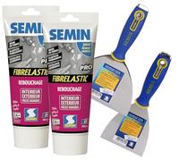 Semin Fibrelastic Enduit de Rebouchage 2 x 300 g - Stop Fissures Vivantes - Intérieur/Extérieur - Réparation Durable - Prêt à l’Emploi + 2 Couteaux à Enduire 10 & 15 cm